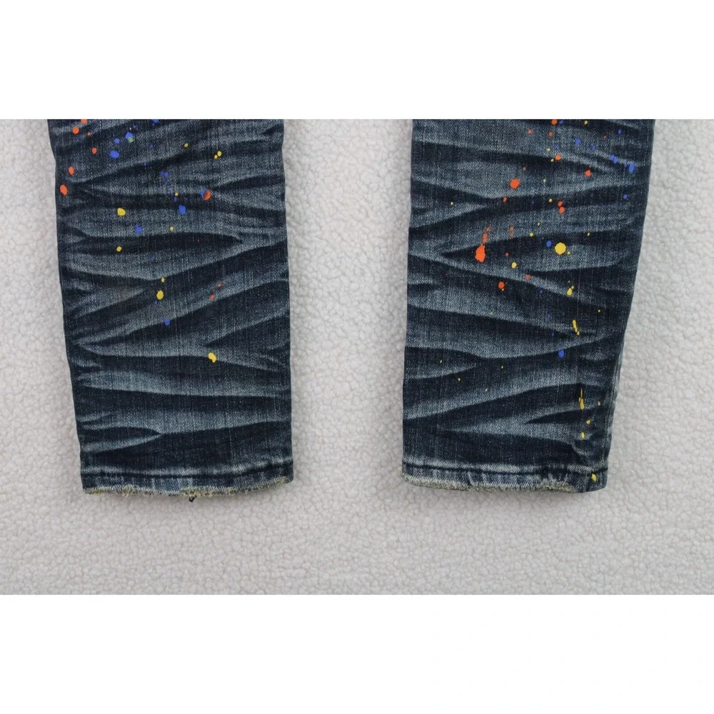 GFTD Los Angeles Distressed‎ Slim Jeans Mens 32 Blue Paint Splatter Streetwear